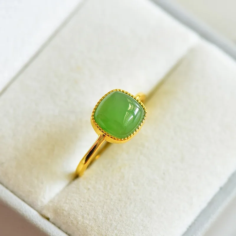 Natural New 'S Qinghai S925 Silver Inlaid Hetian Jade Bread Ring Men And Women
