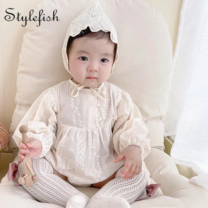 

New Spring Baby Rompers Clothing Infant Toddler Clothes Newborn Princess Lace Jumpsuits Headband Baby Girls Romper