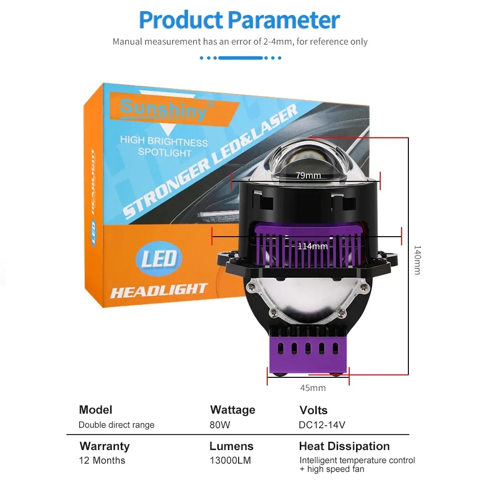 3.0 Inch Short Matrix Bi LED Projector Headlight with Halo Triple Direct Laser Lens Super Bright Car LED Front Lamp Retrofit