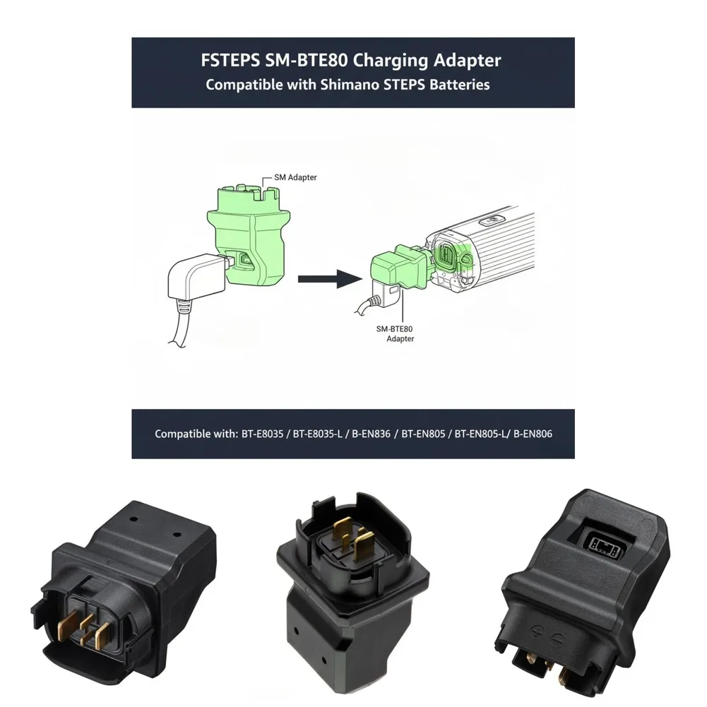Ladeadapter für SM-BTE80, passend für BT-E8035 E8035-L EN805 EN805-L EN806 Batterien, sicherer Rücklaufschutz, ABS, schwarz, E-Bike-Zubehör – Detail 7
