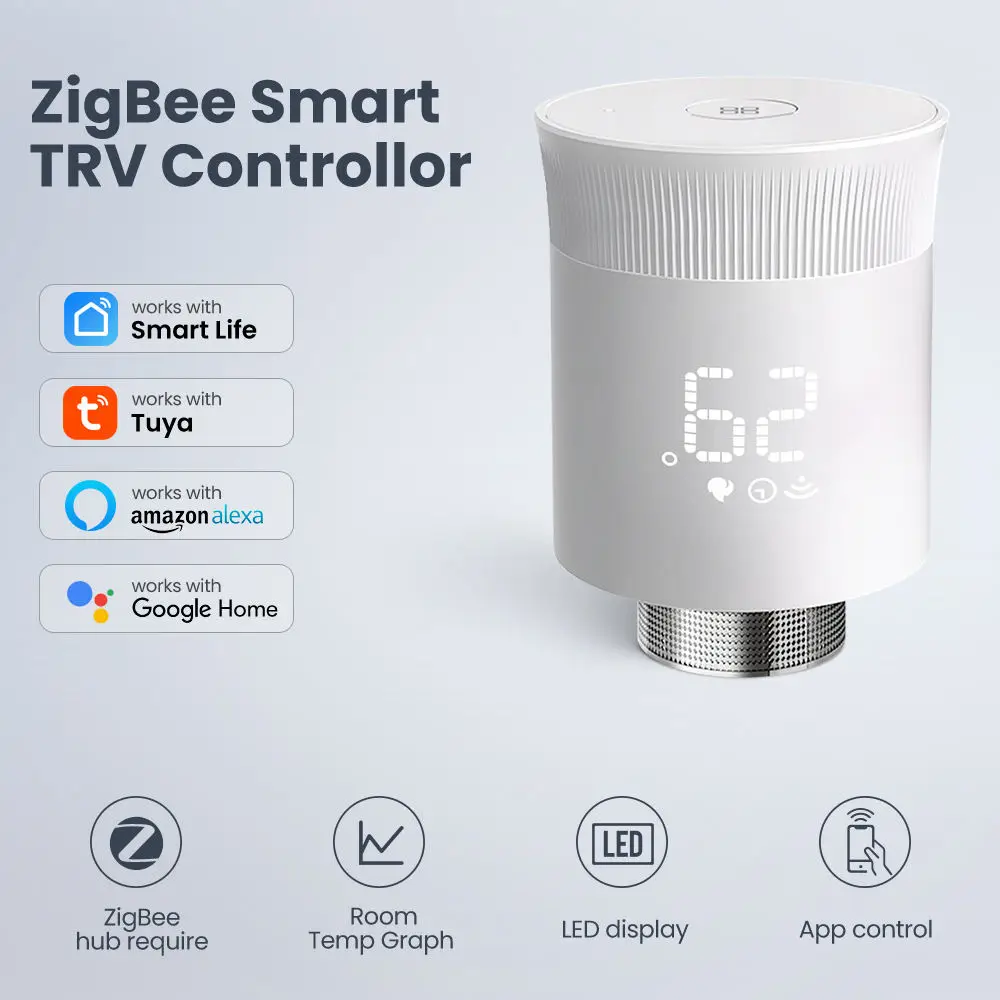 

ZigBee Tuya RF433 Smart TRV Thermostat Floor Heating Temperature Controller Digital Smart Radiator Valve