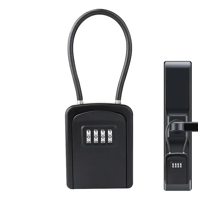 

Combination Lock Box For Keys Hangable Zinc Alloy Key Box With Removable Shackle Spare Key Organizer Security Resettable Code 4