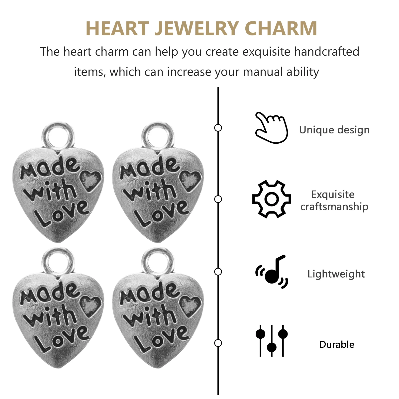 100 Pcs Pendant Crafts Charm Heart-shaped Charms Necklace Earrings Jewelry DIY Pendants Metal