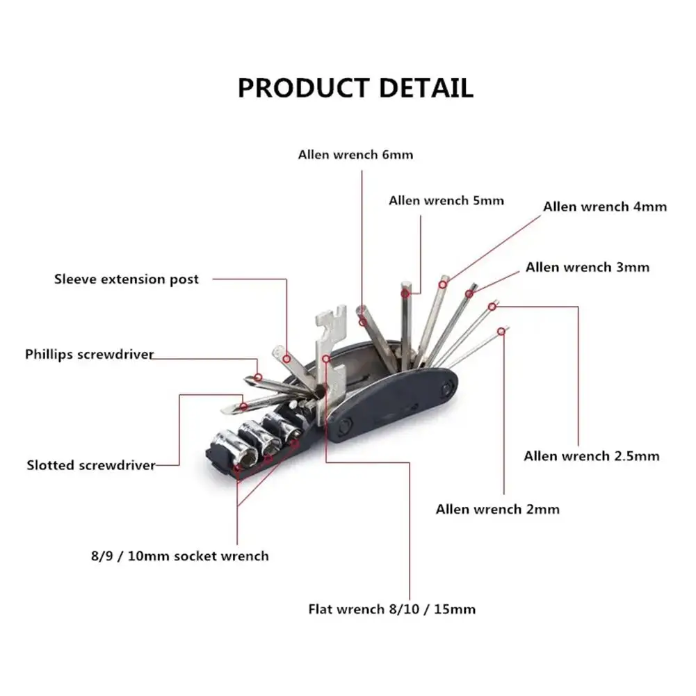 16-in-1 Multi-functional Bicycle Tool Hexagonal Screwdriver Socket Wrench Portable Folding Multi Purpose Tool For Bike Owners