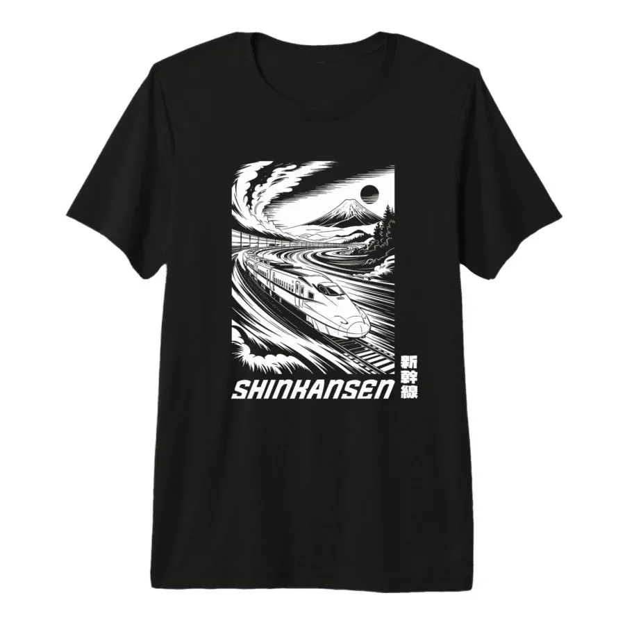 Shinkansen Bullet Train Mt Fuji Japan Travel Souvenir Kanji T-shirt For Men Women 100% Cotton T Shirts Short Sleeve Tops 0410-3
