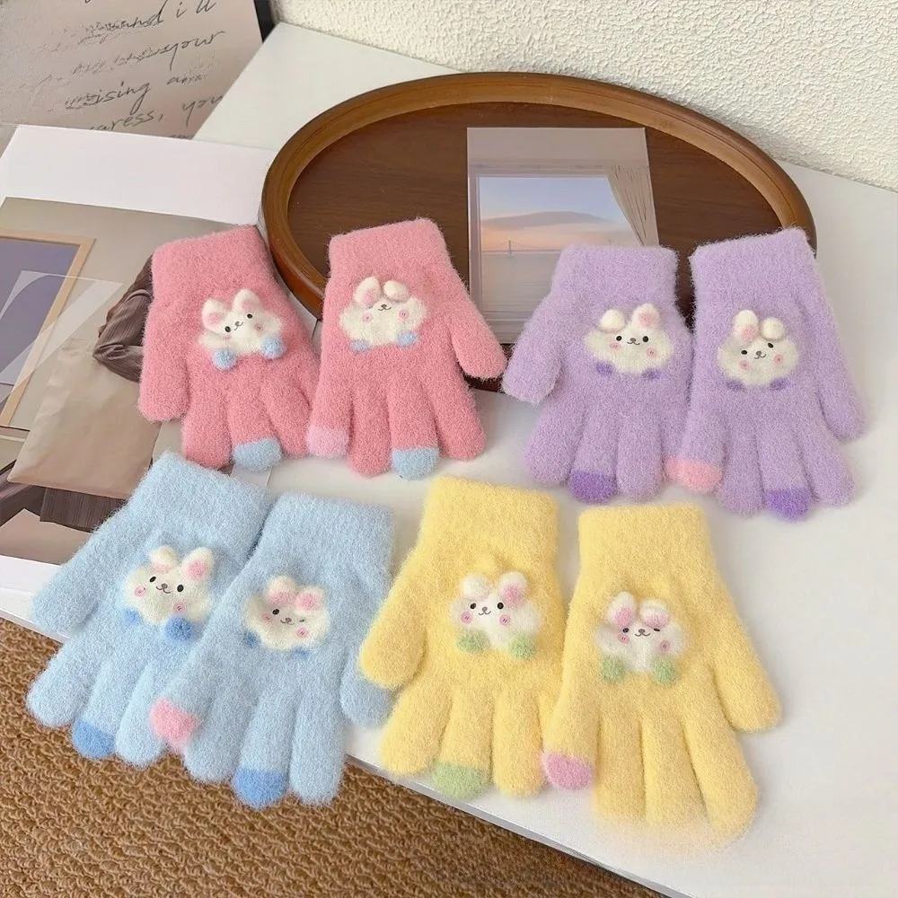 Polyester Little Full Finger Gloves Cold Proof Preschool Bunny Winter Gloves Cold Resistant Preschool Warm Gloves Writing