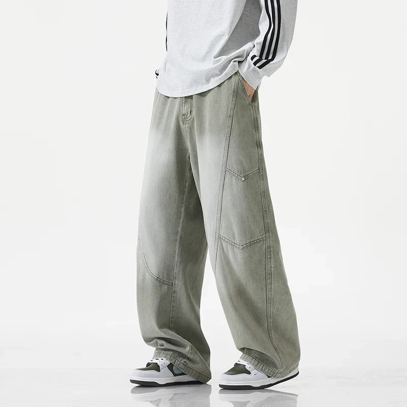 

Men's Vintage Patchwork Jeans Baggy Straight Cargo Jeans Man Casual Wide Jogging Denim Pants Loose Oversize Work Trousers