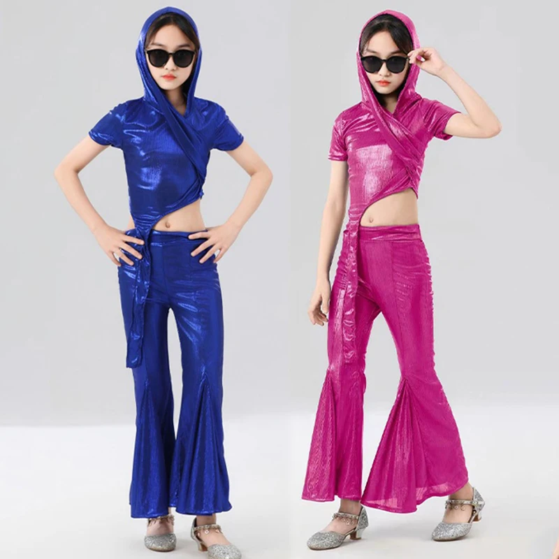 

2024 Fashion Jazz Mdodern Dance Costumes For Girls Short Sleeved Split Pants Suit Children Hip Hop Dance Stage Clothes DQS16257