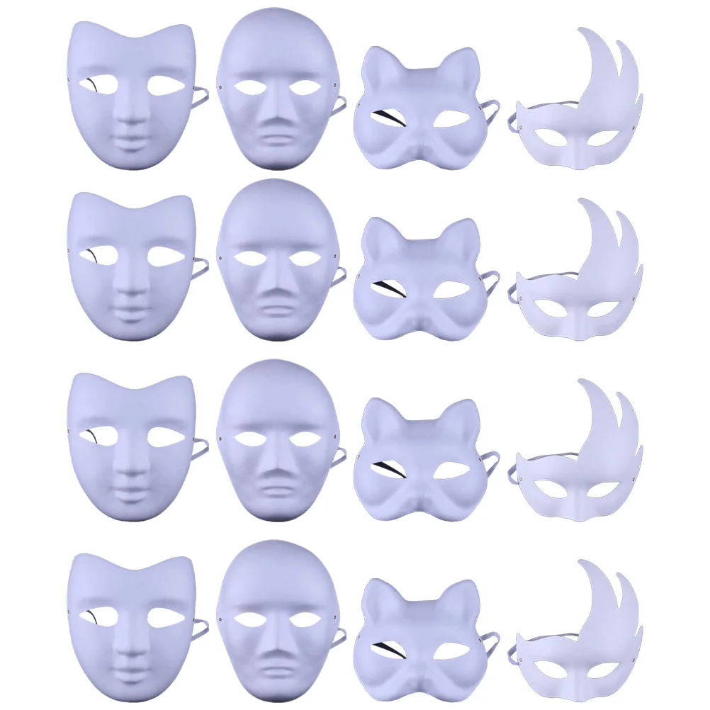 

16 Pcs White Hand Painted Mask DIY Face Painting Masks Paper Graffiti Imagination Building Masquerade Paintable Pulp