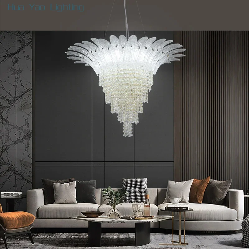 

French Designer styles Crystal Chandelier with Adjustable Height Modern Ceiling Light Fixture for Living Room Dining Room