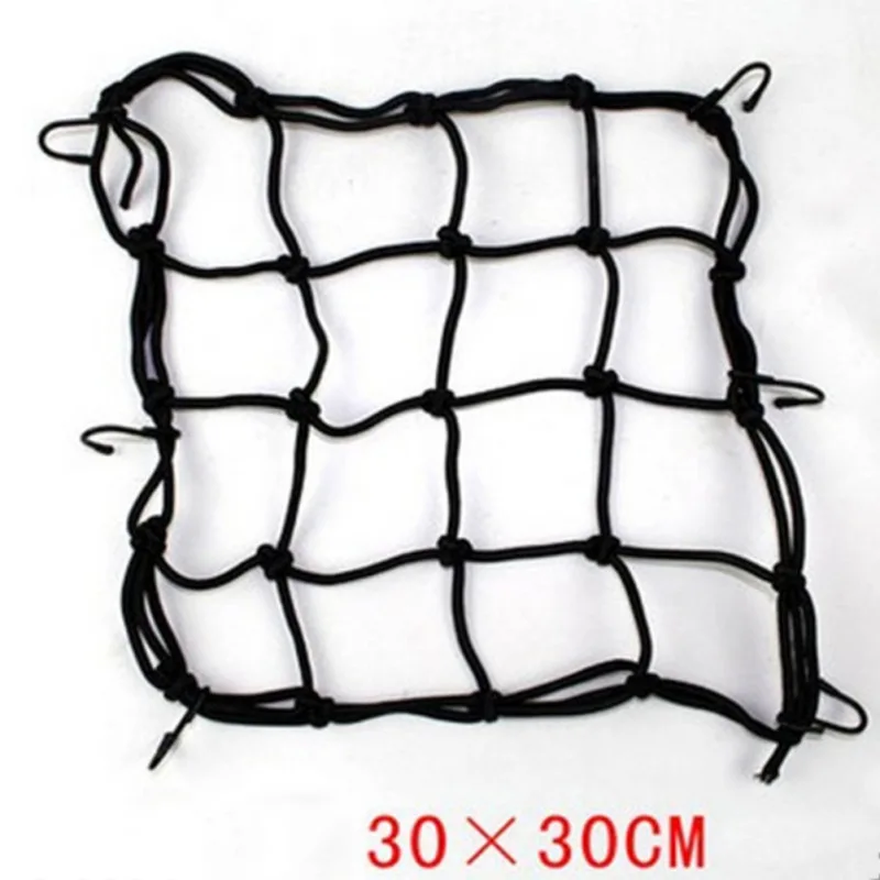 1pc 30X30cm 6 후크 오토바이화물 메쉬 그물 헬멧화물 수하물 탄성 메쉬 웹 그물 블랙 헬멧화물 웹 자동차 문자열 새로운