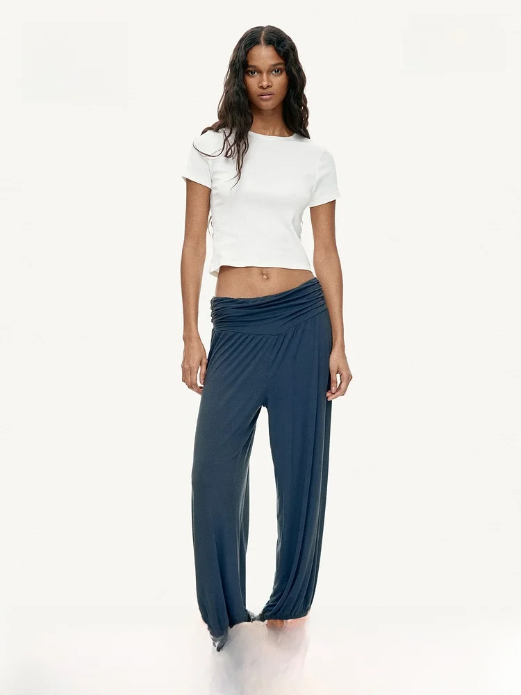 

Новые летние женские брюки-фонарики H&M из эластичного волокна, повседневные, свободного кроя, с естественной талией, модные и удобные