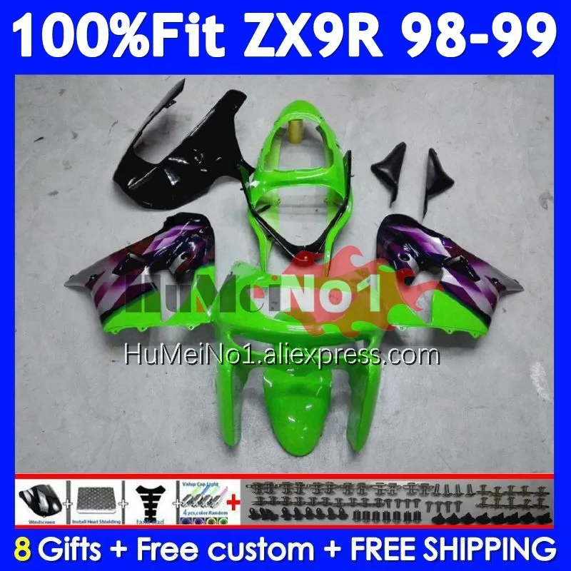 OEM Body For KAWASAKI NINJA ZX 9R 900 CC 9 ZX9 R 213No.28 ZX900 900CC Green Purple ZX-9R ZX9R 98 99 1998 1999 Injection Fairing