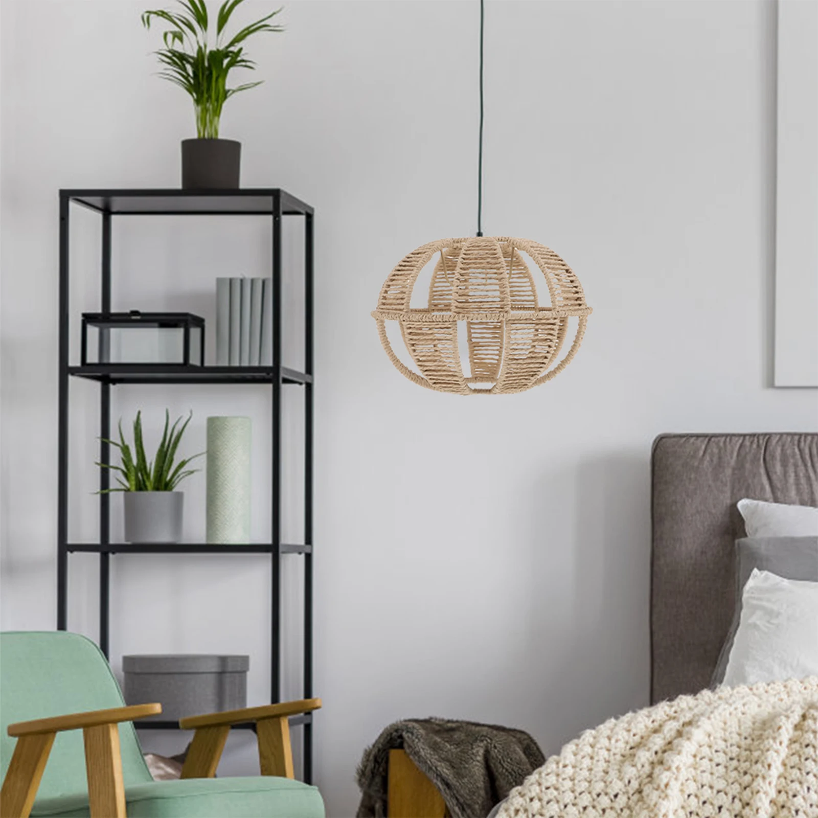 

Retro Style Lamp Shade Weaving Rattan Chandelier Light Cover Creative Ceiling Lampshade Soft Light Decor Home Cafe Party