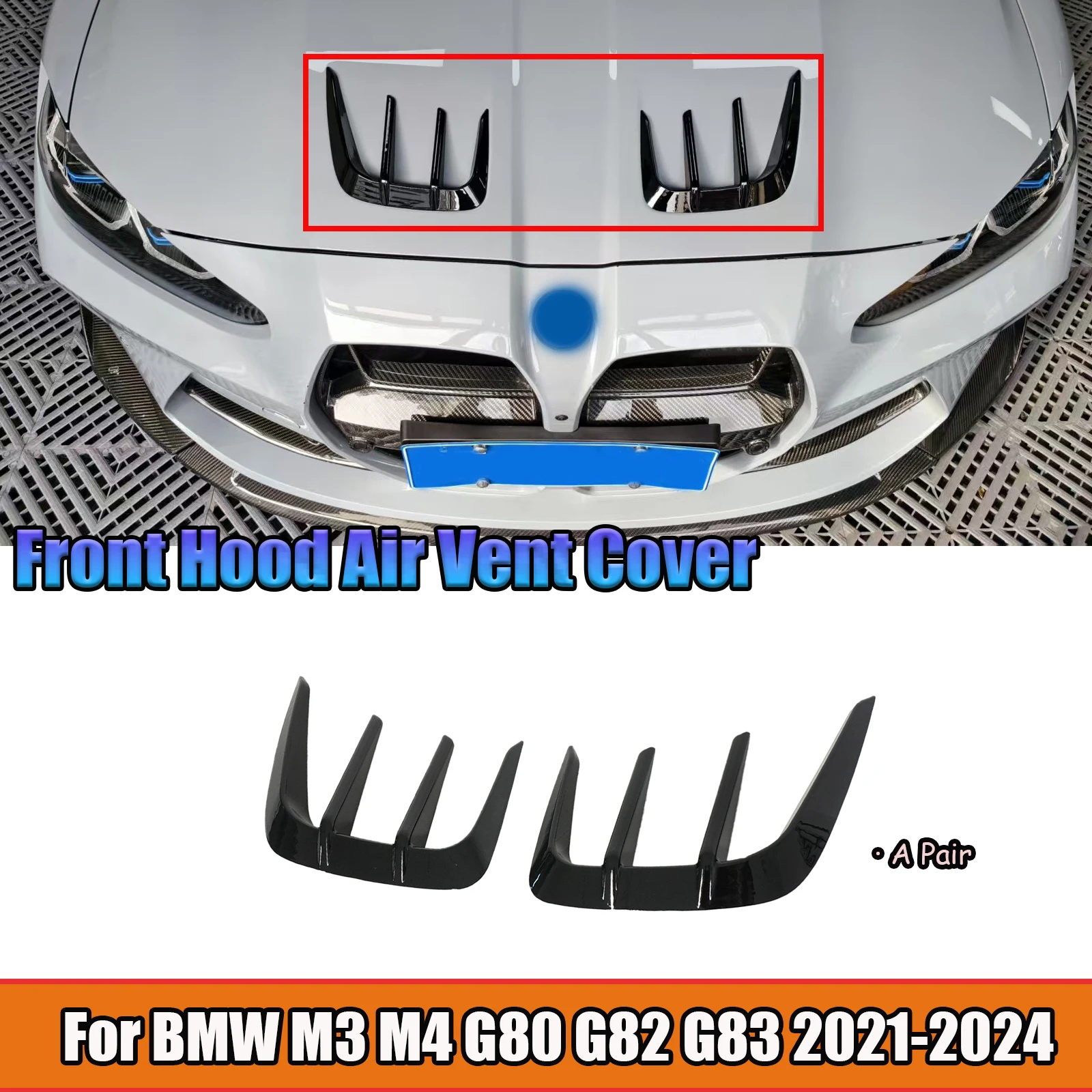

Car Front Hood Air Vent Cover Trim For BMW M3 M4 G80 G82 G83 2021 2022 2023 2024 Body Kit Glossy Black Exterior Accessories