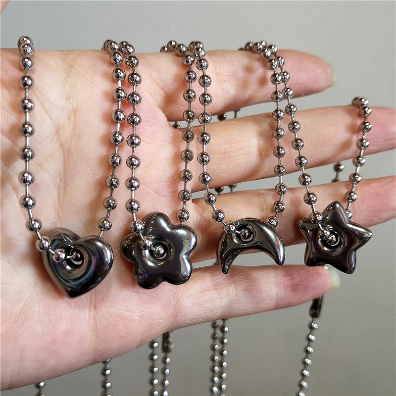 Stainless Steel Y2K Chunky Star Moon Heart Hypoallergenic Alt Goth Punk Edgy Necklace For Women Men Jewelry Grunge Accessories