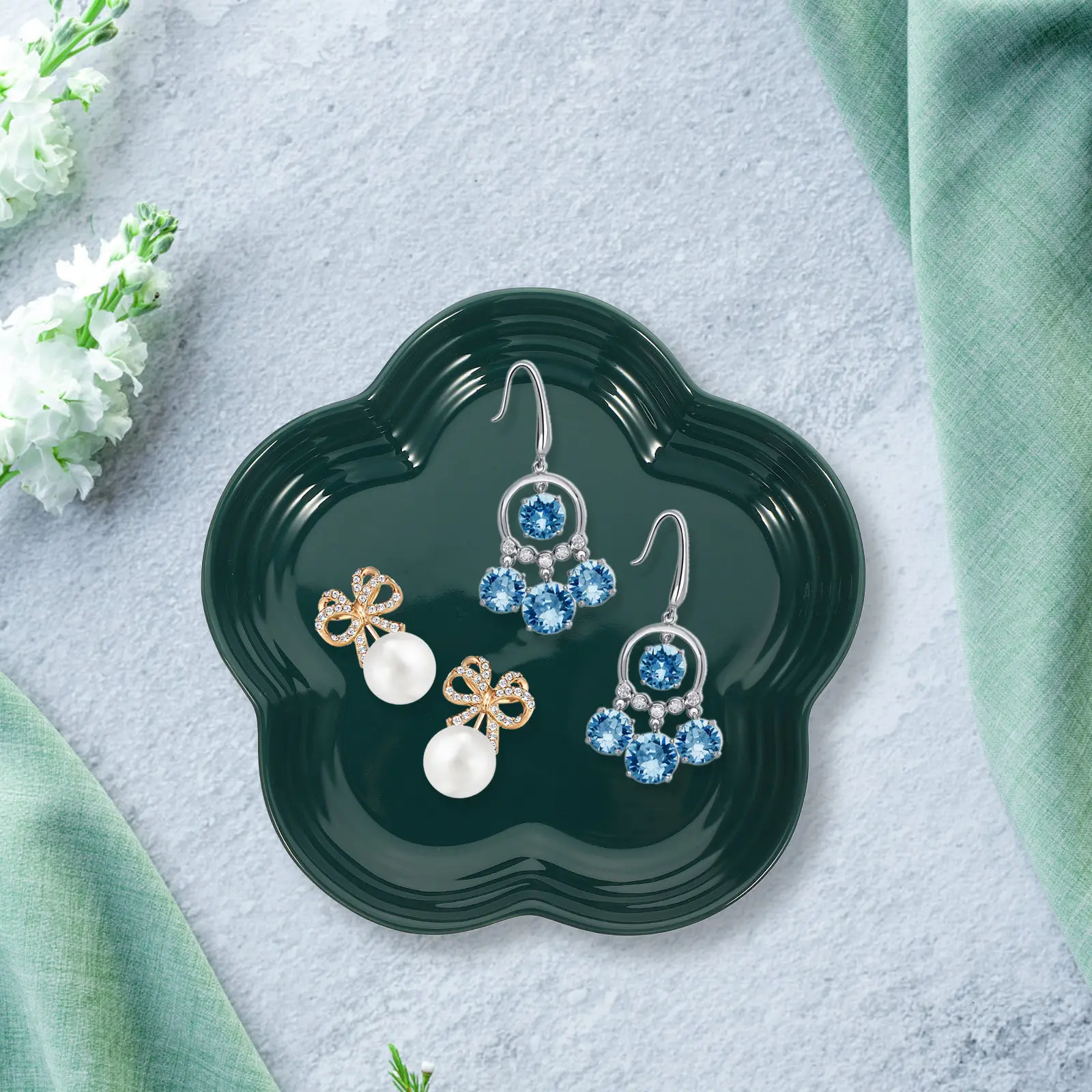 

Премиальная керамическая тарелка для украшений с элегантным дизайном в виде цветков сливы для хранения и демонстрации ювелирных изделий, настольная витрина для свадеб и торжеств