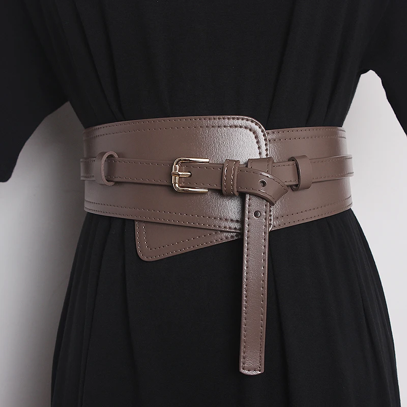 Irregular Wide Corset Strap 2022 Cow Leather Adjustable Women Waist Belt Khaki Coffee Black Real leather Dress Cinture Waistband