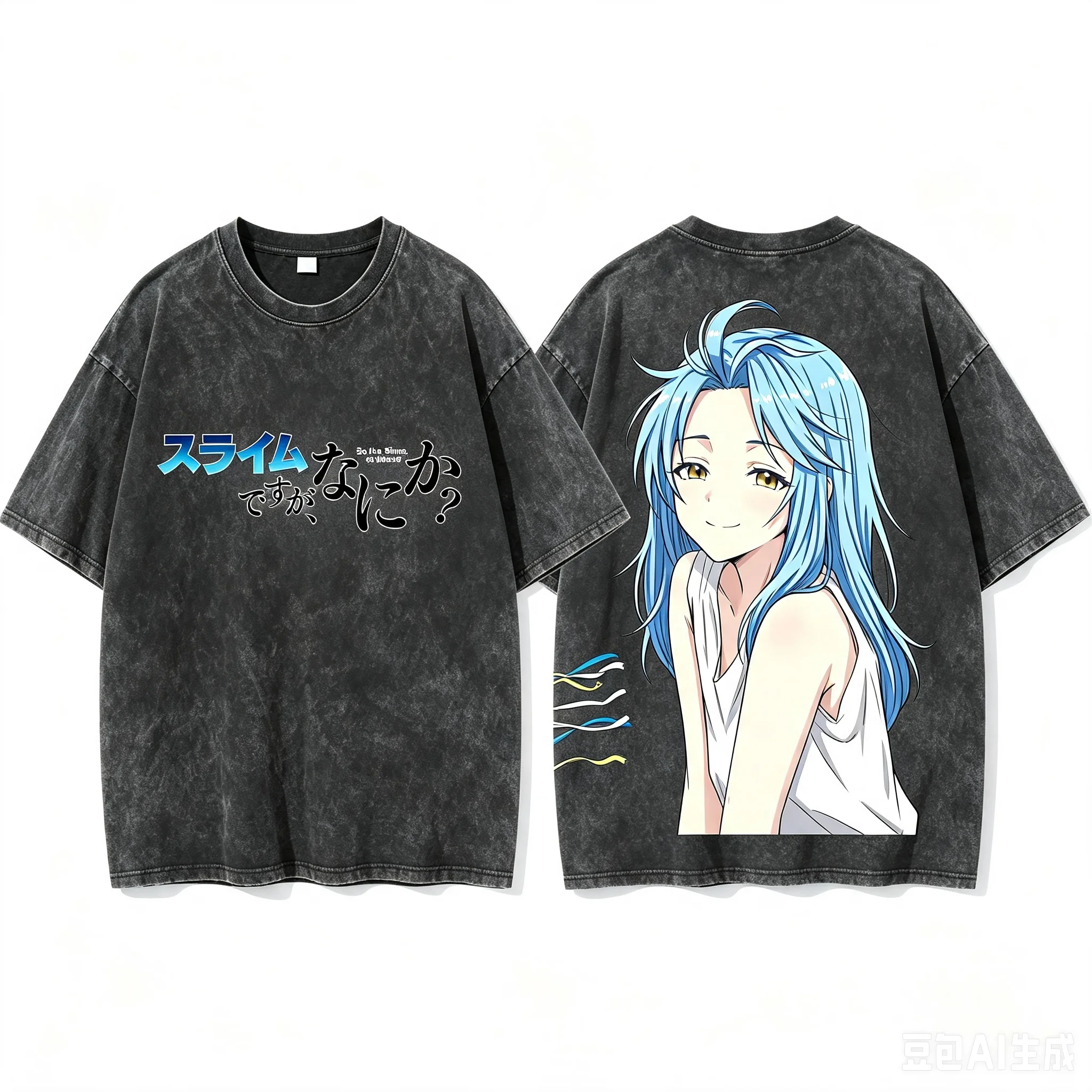 Rimuru Tempest That Time I Got Reincarnated as a Slime Maid Outfit Back Print Washed Crew Neck Short Sleeve Comfortable T-Shirt