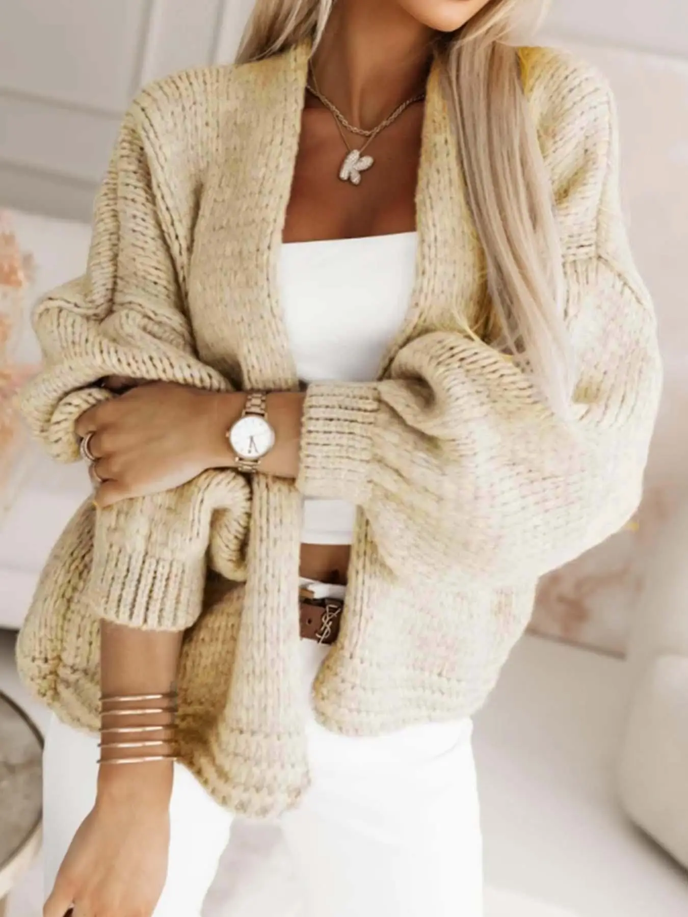 

Однотонный свитер-фонарь Sve Jaet, длинный открытый кардиган Sve, лето 2022, модный женский трикотаж премиум-класса