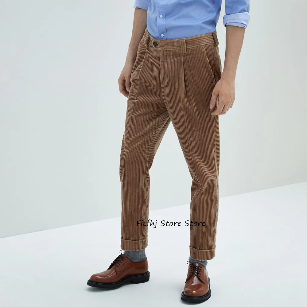 

Business Casual Straight Leg Men's Tailoring Pants for Man Trousers Corduroy Fabric Work Trouser Classic Clothing