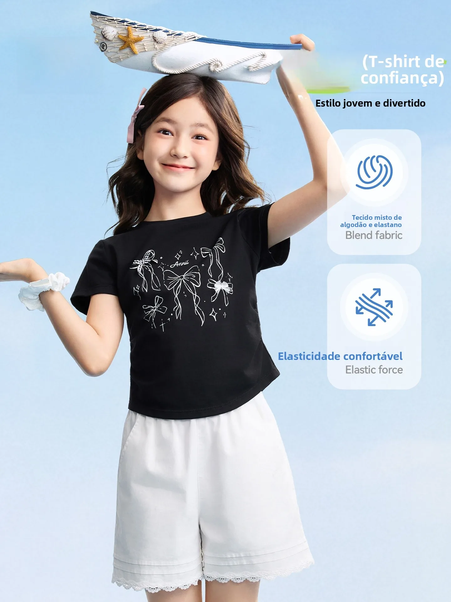 annil-kids-round-neck-short-sleeve-t-shirt-elastic-slim-fit-breathable-casual-top-for-girls-summer-new-style-cotton-blend-fabric