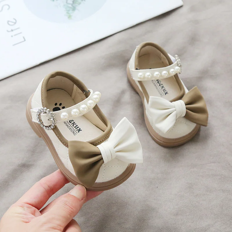 Spring and Autumn Baby Toddler Soft Sole Baby  Girls Princess  Pearl Leather Shoes Cute Flat Breathable Non-Slip Shoes