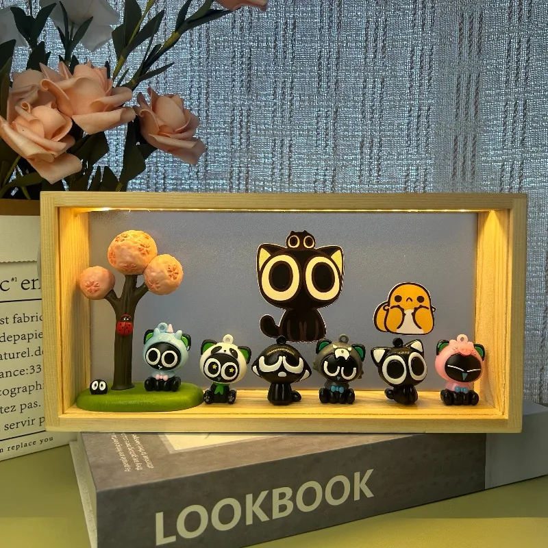 Luo Xiaohei Figure LED Light Frame, Cute Cat Anime Scene Night Light for Bedroom & Desk Decoration, Perfect Gift