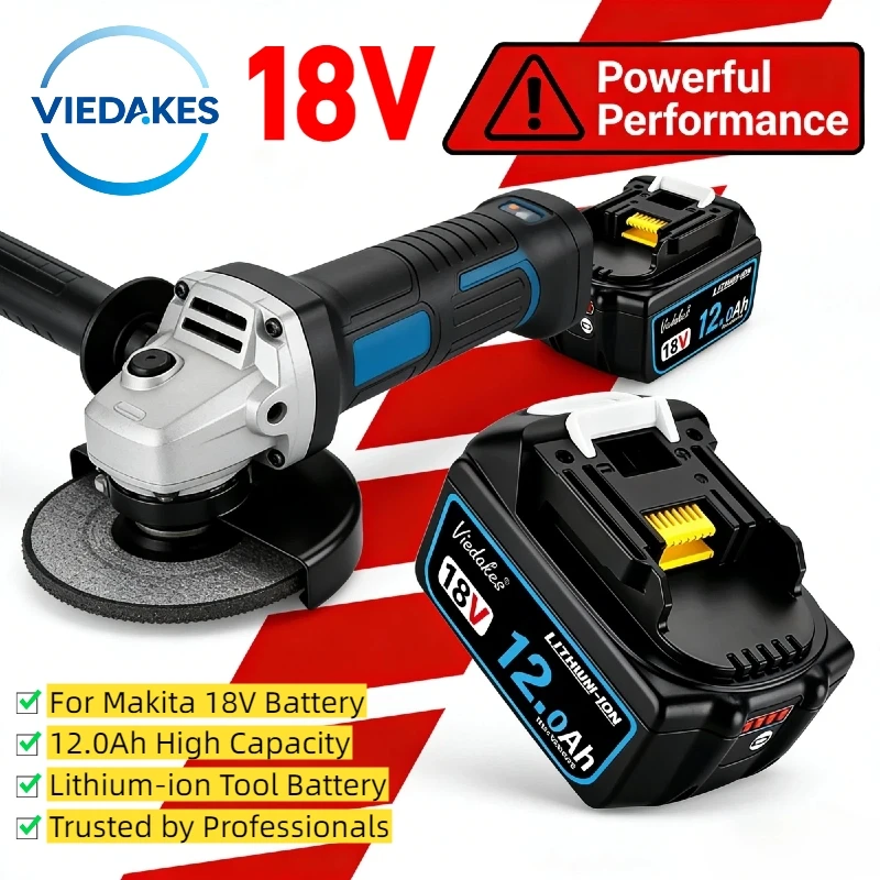 Original 18V 12Ah Li-ion Battery, Compatible for Makita 18V Battery BL1860 BL1830 DGA404 Polishing Machine