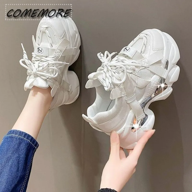 Fashion Shiny Ladies Shoes Sneakers Woman Trend New Autumn Platform Lace Up Rhinestone Women Casual Shoes Large Size 40 Lace-up