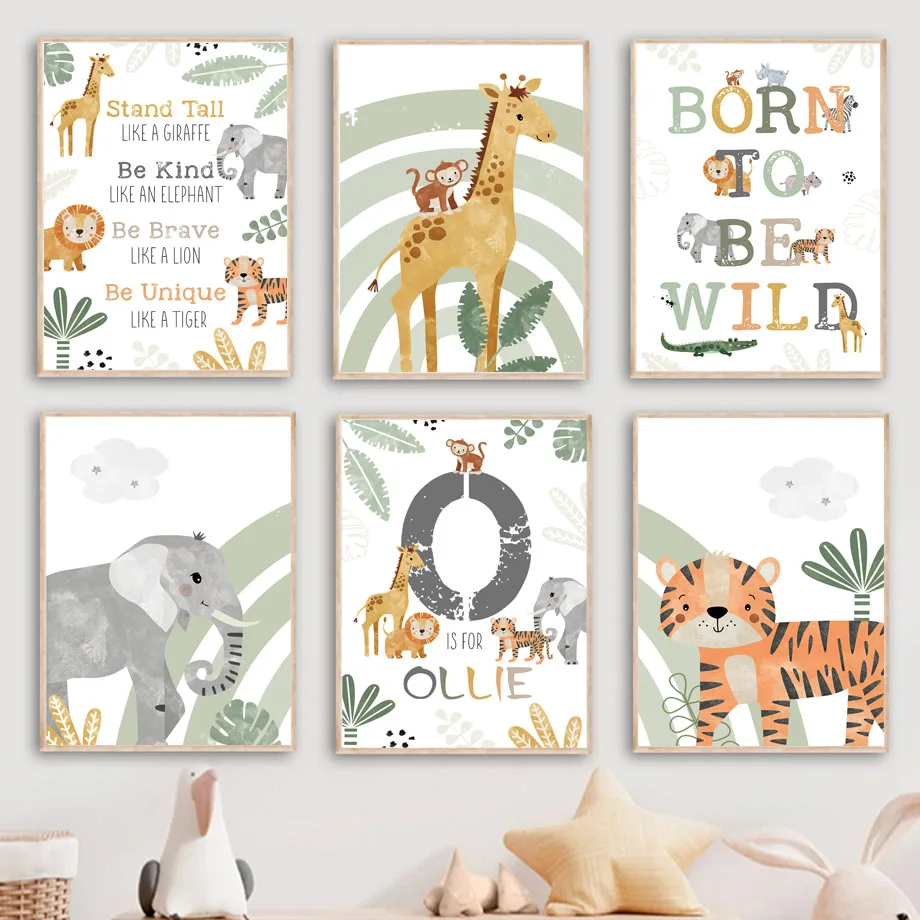 

Jungle Animals Born To Be Wild Wall Art Posters Nursery Prints Giraffe Monkey Elephant LionCanvas Home Pictures Kids Room Decor