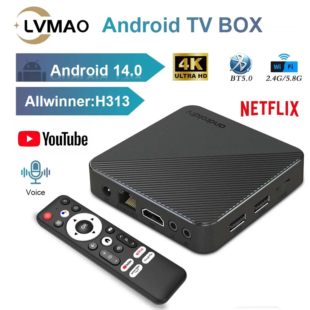 Mortal T1S Android 14 Smart Home Theater TV Box Allwinner H313 Google Assistant Streaming Set Top Box Bluetooth 5.0 Wifi6 Player