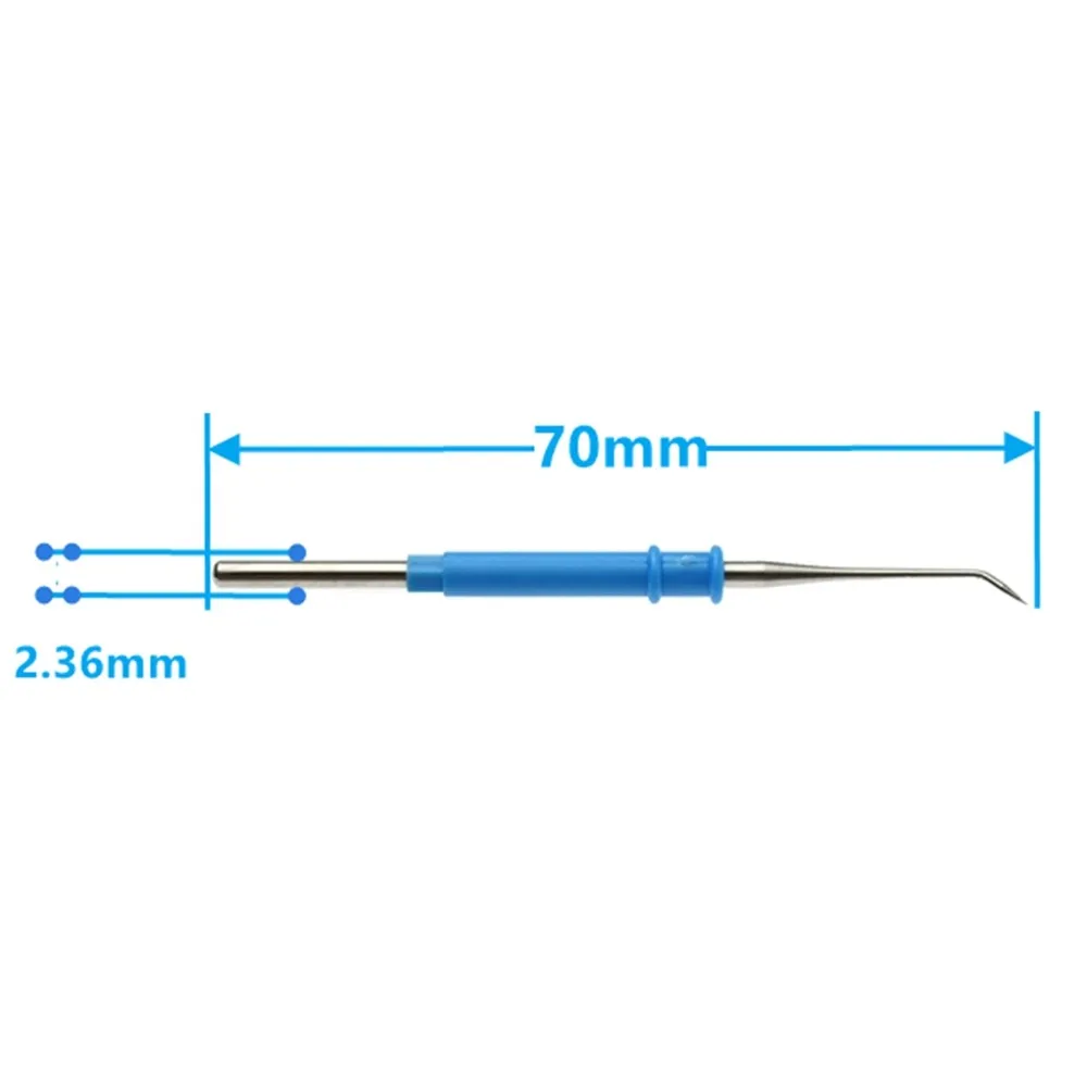 LD-00303-45 10pcs ESU cautery pencil  Electrocoagulator Electrosurgical C/needle electrode 70mm*2.36mm,Curved 45°needle Surgical