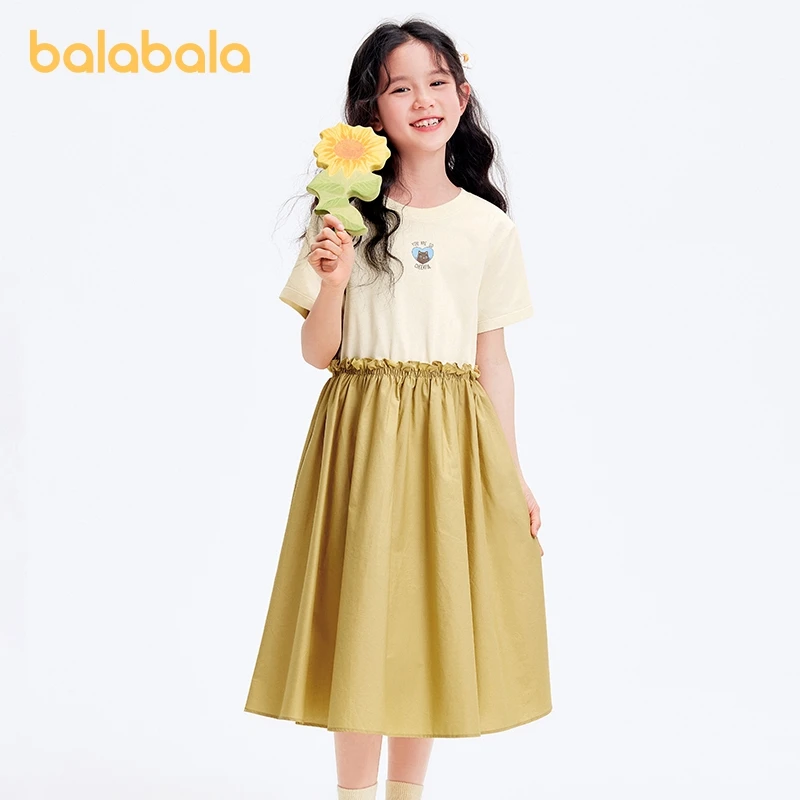 Balabala Dress Girls Wear Children Dress 2024 Summer New Preteen Two-piece Sweet Floral Stylish Dress