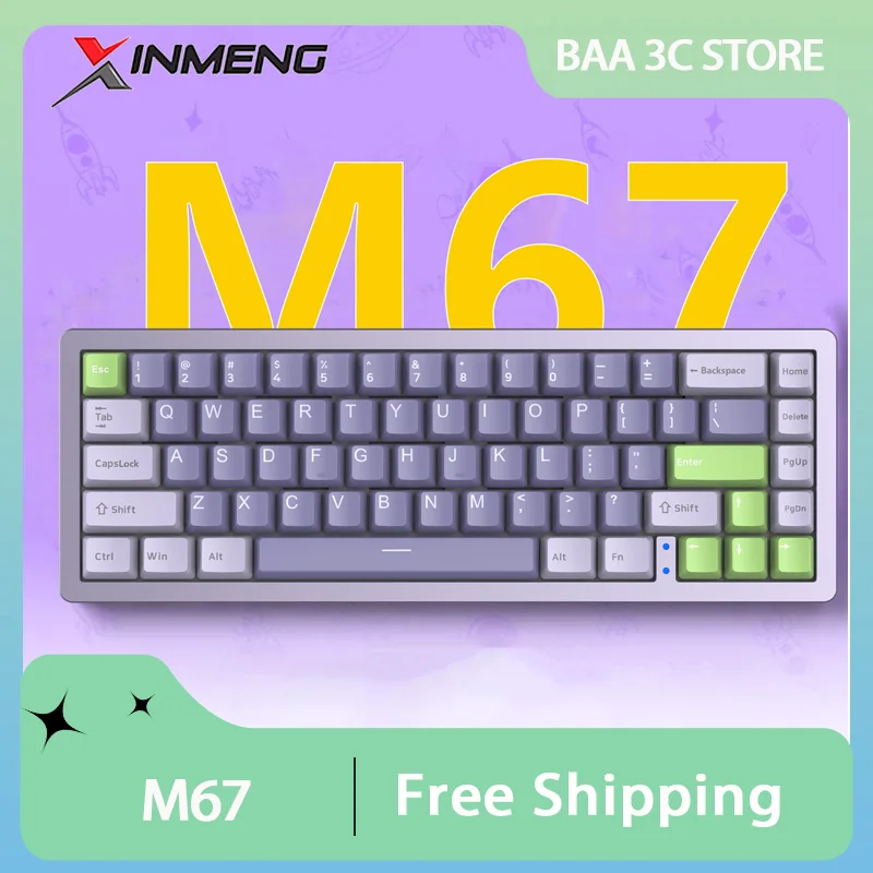 

Xinmeng M67 Mechanical Keyboard Three Mode Wireless Bluetooth 67key Customized RGB Hot Swap GASKET E-Sports Gaming Keyboard