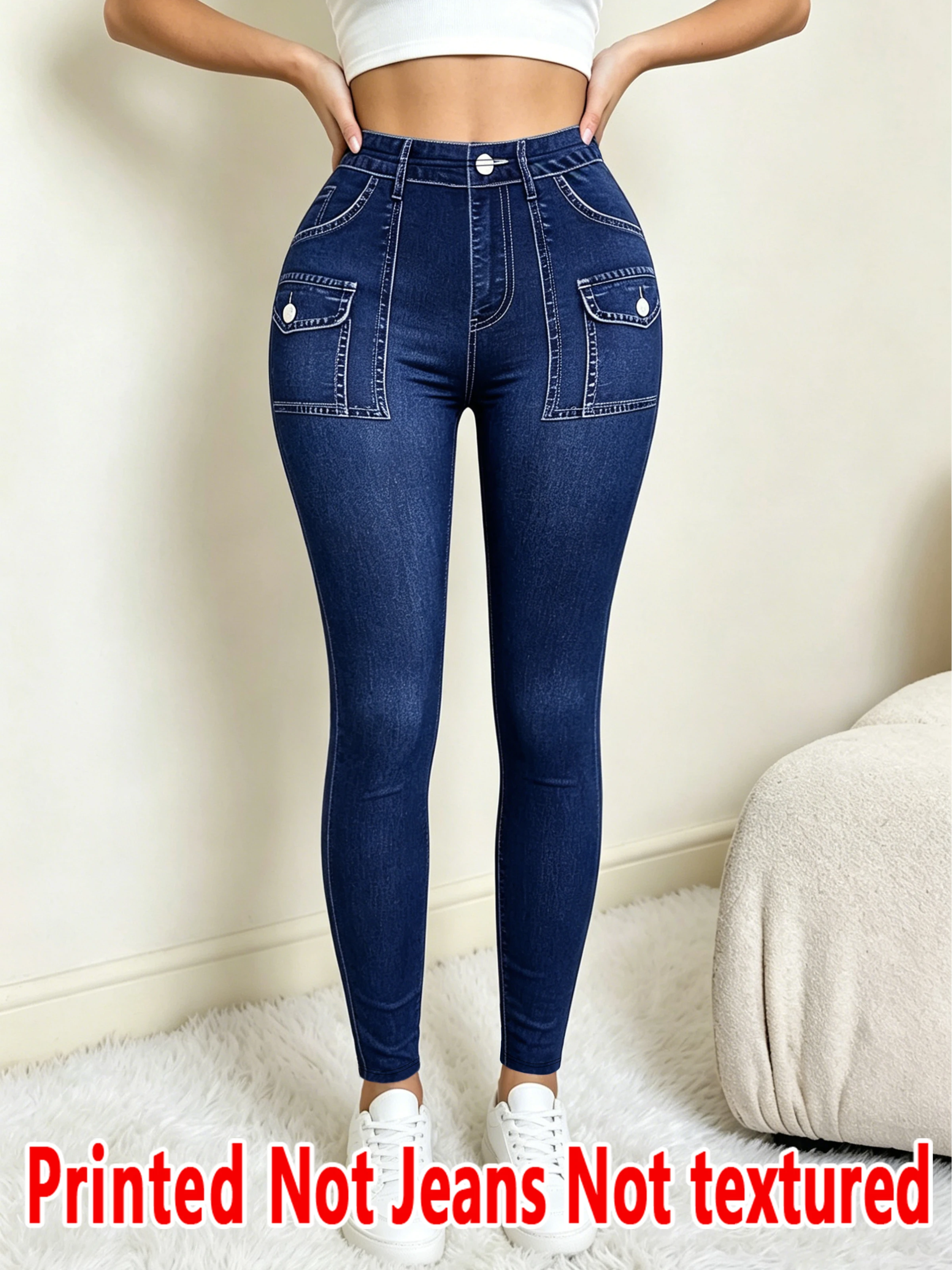 1553   Ladies Printed Tight Pants Non- Denim Fabric Cowgirl Hole Print Base Pants Wearable All Seasons