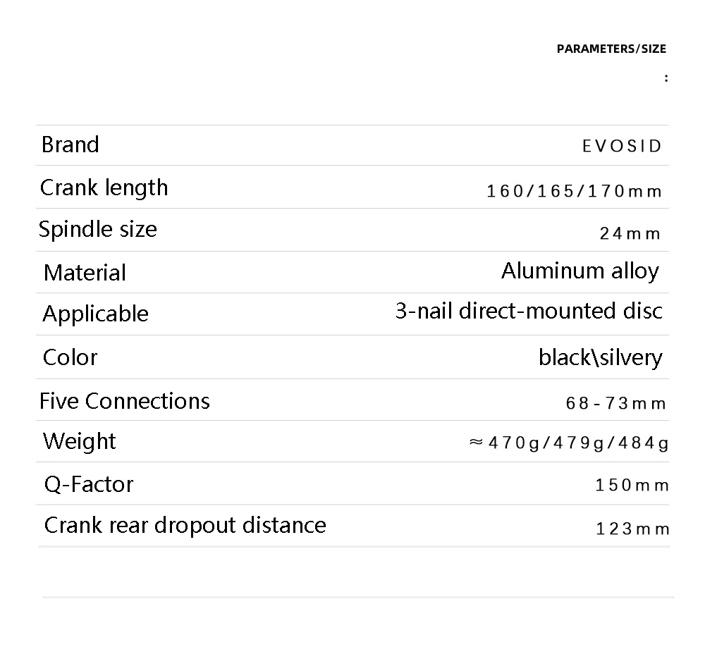 EVOSID Road Bike Hollow Crankset High-strength Lightweight Aluminum Alloy Material 3-pin Straight Mount Connector
