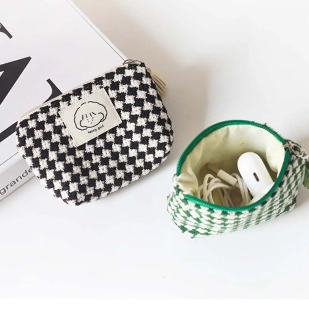 Grote Capaciteit Plaid Mini Portemonnee Geruite Make-up Tas Maandverband Opbergtas Katoenen Doek Kleine Item Tas Tampon Organizer