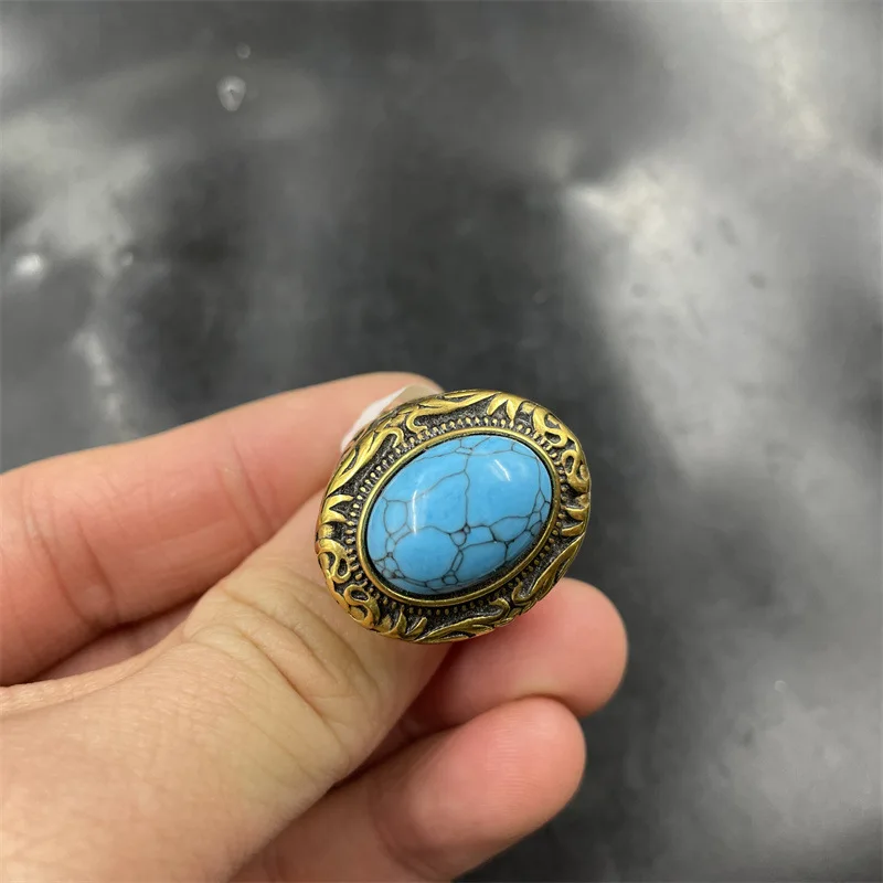 Optimized Turquoise Green Imitation Jade Ring Vintage Fashion Versatile
