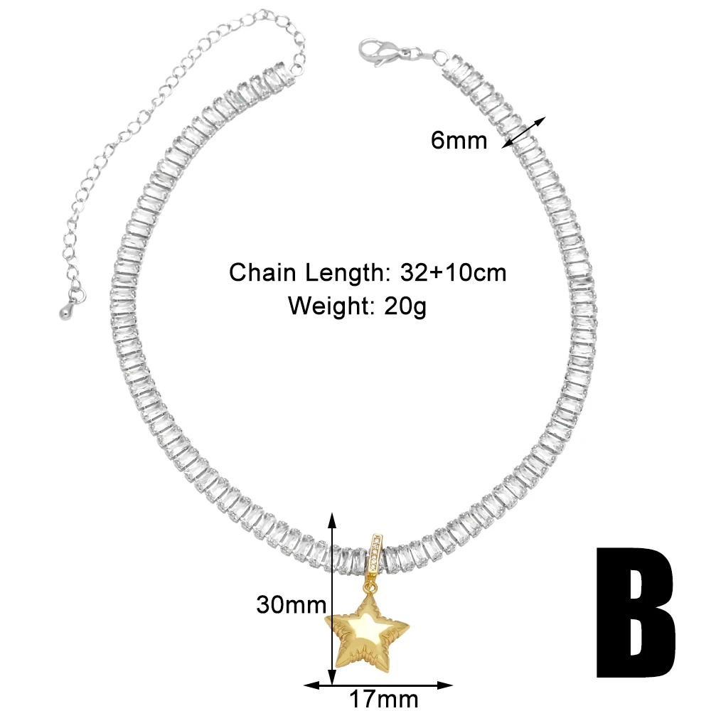 FLOLA Gold Plated Bubble Heart Star Necklaces for Women Silver Color Tennis Chain Statement Necklaces Chokers Jewelry nkeq93