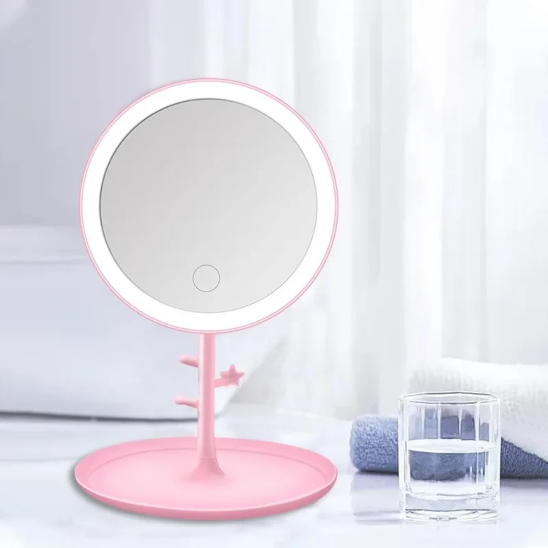 Espejo de maquillaje LED recargable, espejo de tocador portátil de escritorio táctil de 25LED, 3 modos, espejo cosmético regulable para dormitorio y vestidor