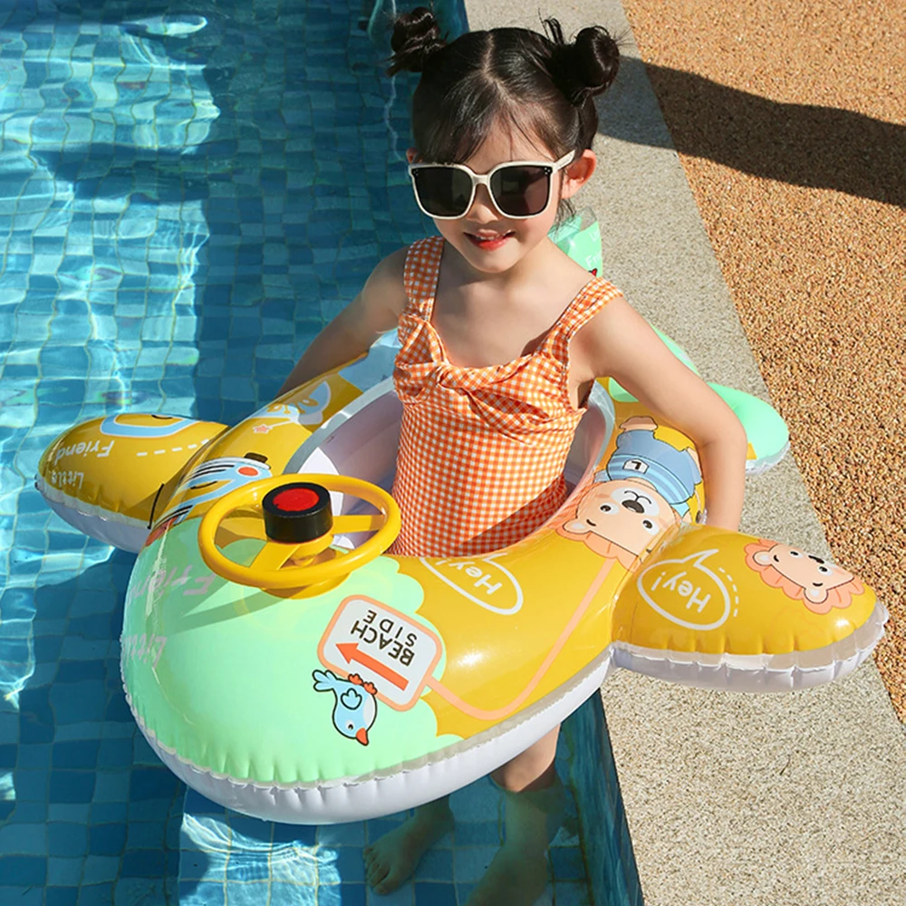 

Cartoon Aircraft Float Swim Accessories Inflatable Children Swim Ring Baby Circle Cartoon Floating Rubber Sound Steering Seat