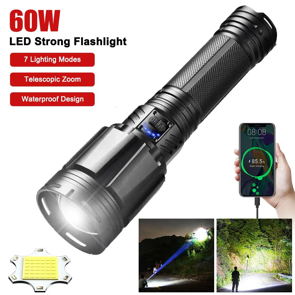 15000LM XHP360 High-power LED Flashlight Powerful Tactical Flashlight Rechargeable Ultra Remote Outdoor Emergency Camping Light