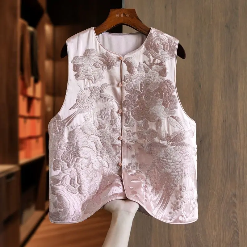 

Винтажный китайский жилет-топ без рукавов, женская куртка в стиле Ханьфу, ципао, танк-топ с вышивкой цветов, роскошный костюм для женщин, верхняя одежда в стиле Чесонгам