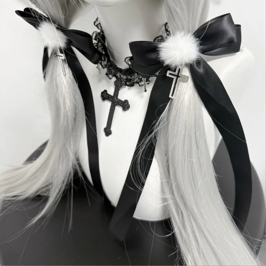 Pince à cheveux gothique avec nœud en ruban noir pour femme, accessoire de style foncé, Landmine, doux et cool, à la mode et haut de gamme