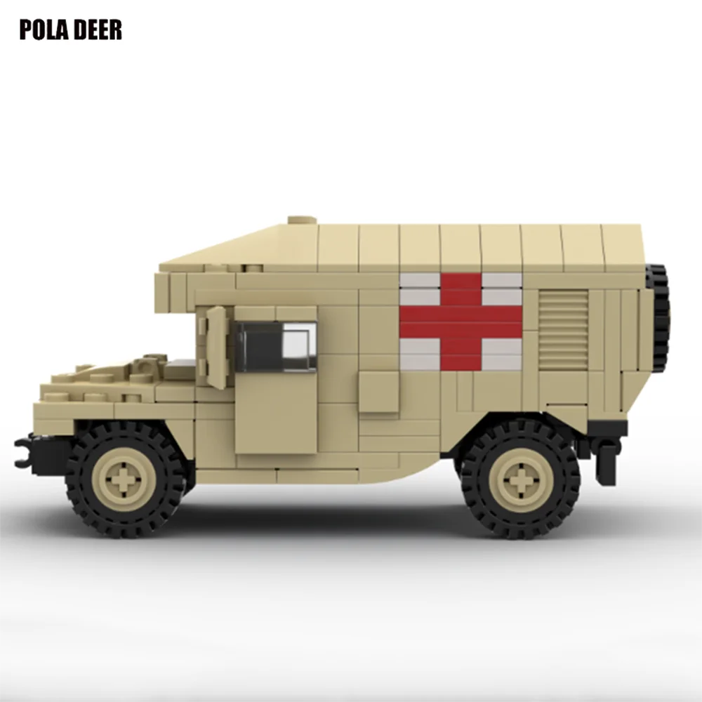 Poladeer 356 Pcs Military Series Hummer Medical Rescue Vehicle Small Particle Assembly Building Blocks Educational Toys Boy Gift