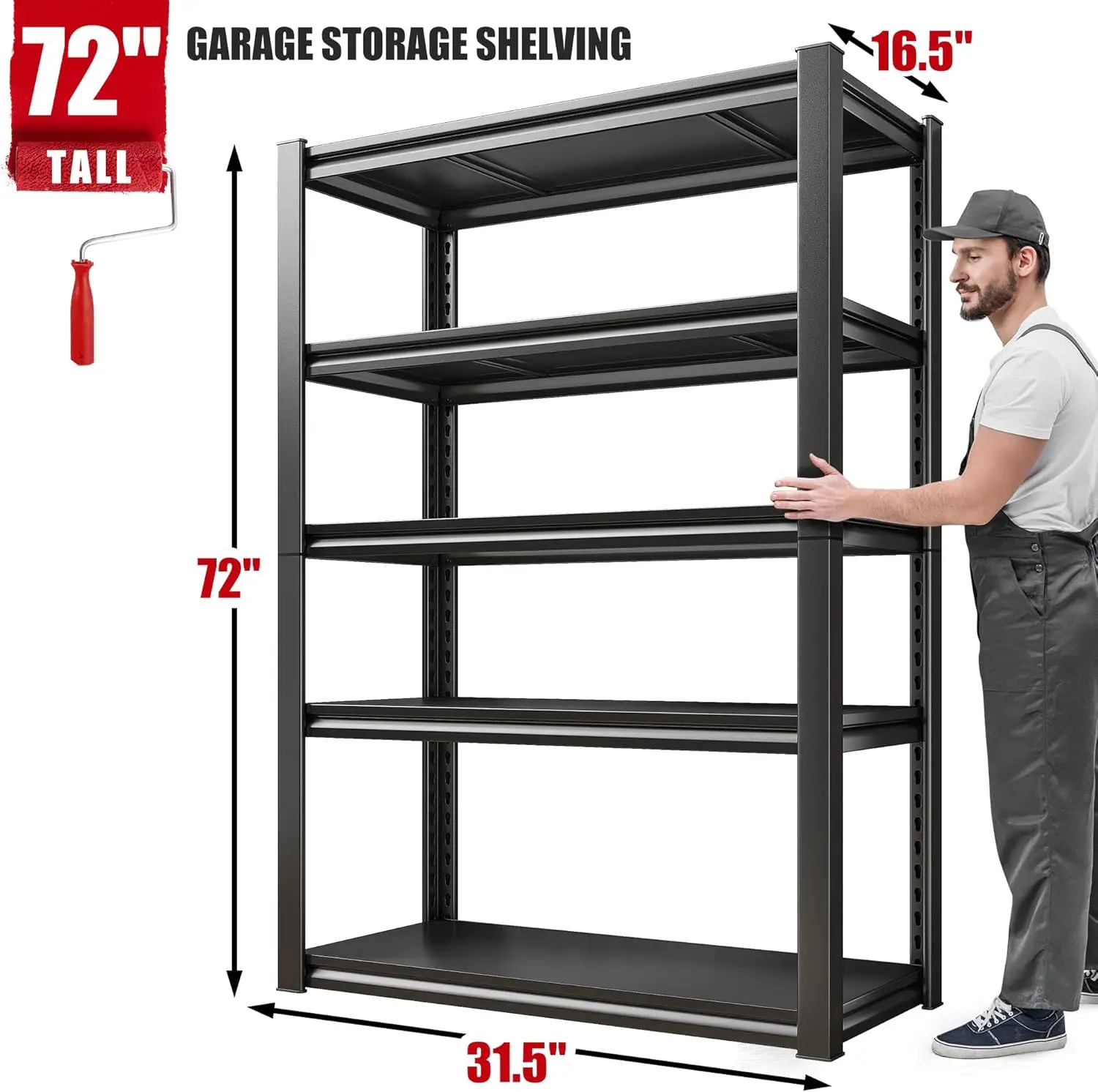 Raybee 72''H Garage Shelving Heavy Duty Garage Storage Shelves Load 2000 LBS Adjustable Metal Shelves for Storage 5 Tier