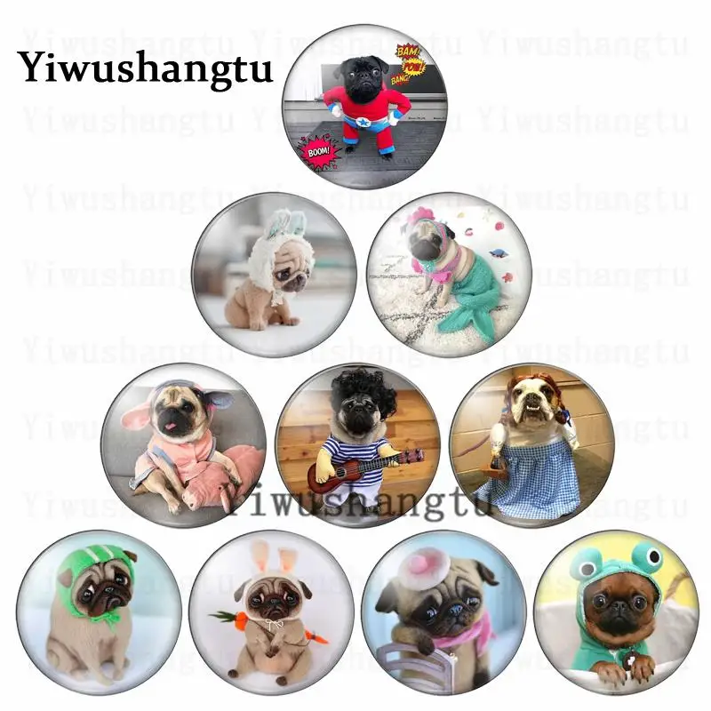 Cartoon cute Dog pet animal pattern 12mm/18mm/20mm/25mm Round photo glass cabochon demo flat back Making findings