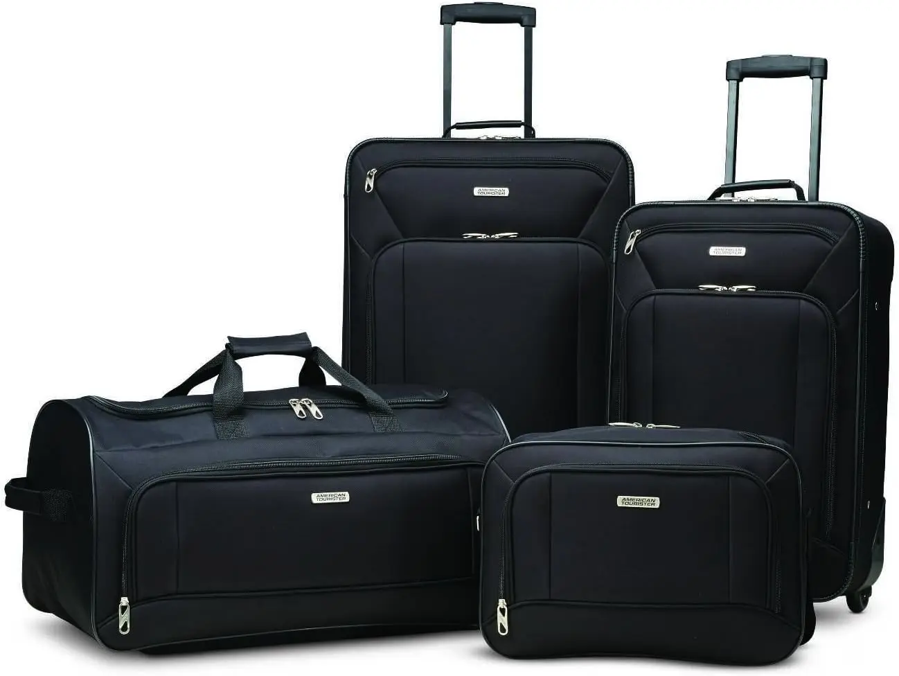 

4-Piece Softside Upright Luggage Set in Black, Lightweight and Durable for Travel