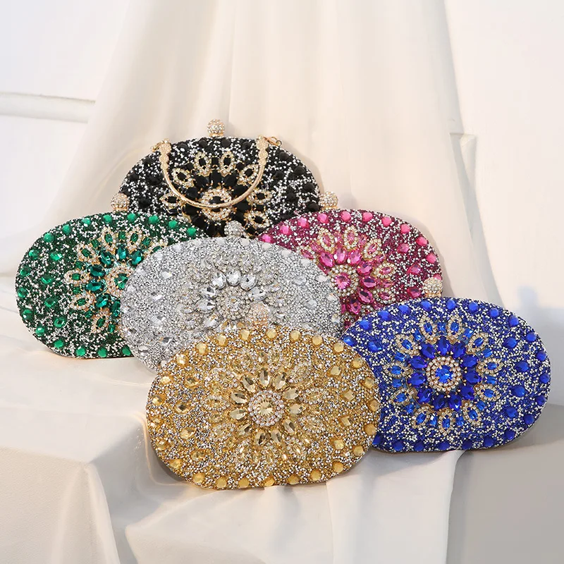 

2025 New Clutch Alloy Flower Diamond Inlaid Diamond Dinner Bag Banquet Handbag for Women